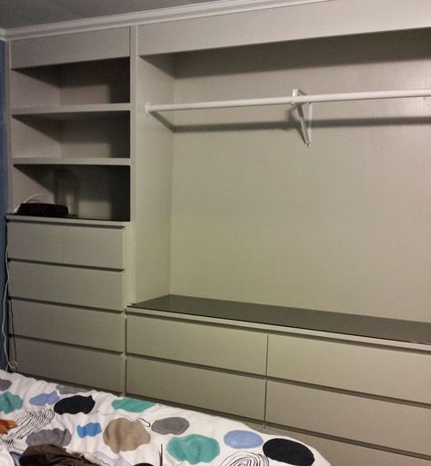 IKEA Hack: Built-In Wardrobe Using Malm Dressers Ikea Malm Closet, Malm Closet, Malm Wardrobe, Ikea Wardrobe Storage, Ikea Closet Hack, Dressing Ikea, Storage Hacks Bedroom, Closet Ikea, Ikea Malm Dresser