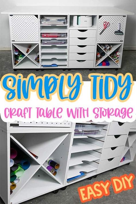 Diy Craft Table With Storage, Counter Height Craft Table, Large Craft Table, Craft Table With Storage, Diy Craft Table, Craft Table Ikea, Sewing Craft Table, Diy Crafts Desk, Craft Tables With Storage