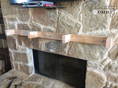 Stone Fireplace Mantle, Build Fireplace, Mantel Installation, Diy Stone Fireplace, Diy Mantle, Diy Fireplace Mantle, Stone Mantle, Diy Mantel, Fireplace Redo