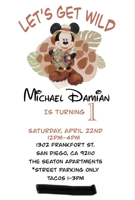 Mickey Invitations, Party Invitations Birthday, Safari Invitations, Mickey Safari, Safari Theme Party, 1st Birthday Party Themes, Invitations Birthday, Mouse Party, Birthday Idea