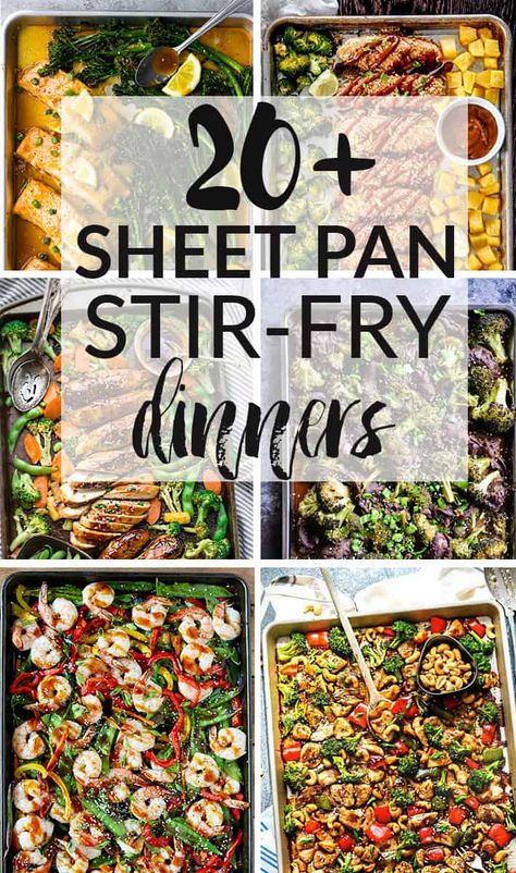 Sheet Pan Recipes Dinners, One Sheet Pan Dinners, Sheet Pan Stir Fry, One Sheet Pan Meals, Salmon Thai, Tray Meals, Broccoli Shrimp, Shrimp Tofu, Chicken Sesame