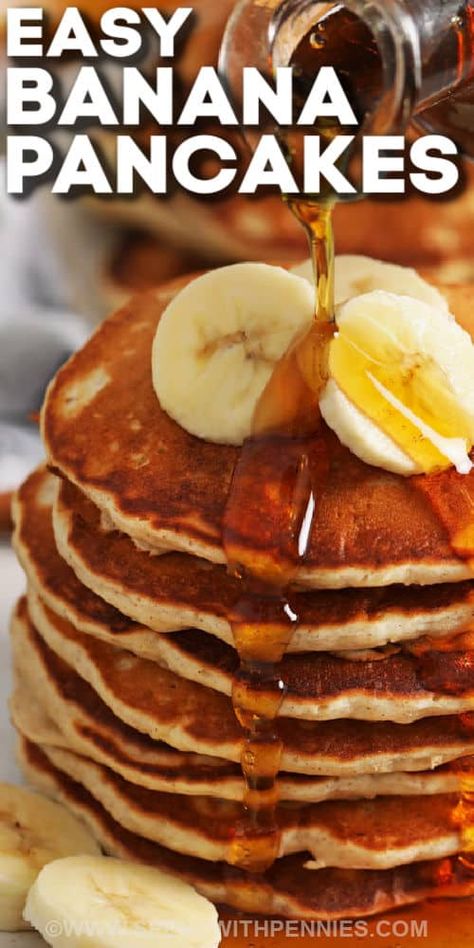 Make it a special breakfast morning with these banana pancakes. The addition of bananas to the classic pancake batter makes this pancake recipe extra flavorful and delicious. Toss in some oats, and chocolate chips, for added flavor. These pancakes are so easy to make, and the family will love them. #bananapancakes #bananapancakerecipe #bananapancakesrecipe #spendwithpennies Simple Banana Pancakes, Homemade Banana Pancakes, Pancakes Homemade, Fluffy Banana Pancakes, Easy Banana Pancakes, Banana Pancakes Recipe, Homemade Pancakes, Pumpkin Pancakes, Fluffy Pancakes