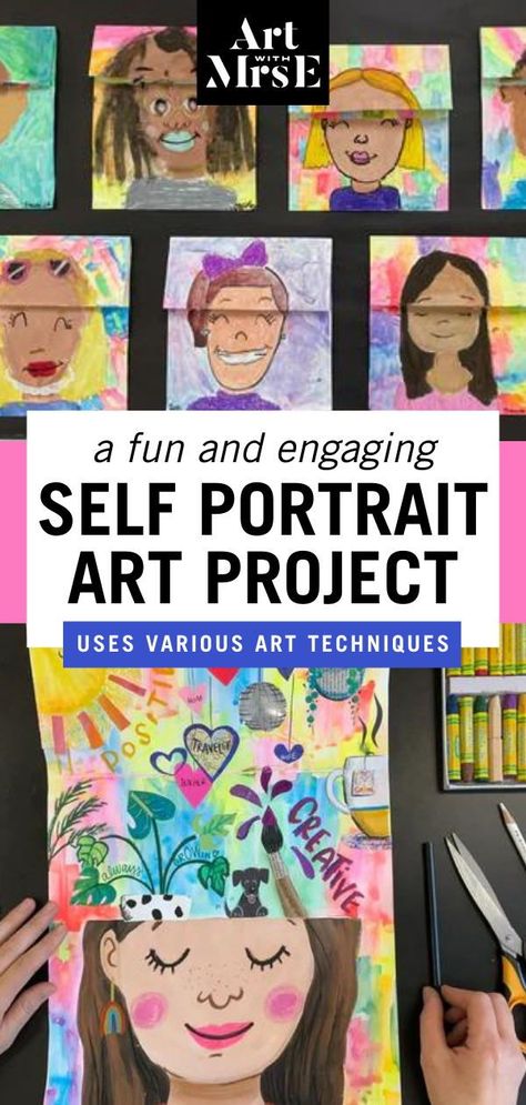 This Is Me Art Project, 2nd Grade Self Portrait Ideas, Art Lessons Grades 3-5, Autobiography Art Project, Texture Elementary Art Lesson, Self Portrait Classroom Ideas, Art Ideas 2nd Grade, Elementary Art Fair Ideas, How To Projects For School