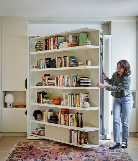 Murphy Bed And Closet, Pull Down Bed Guest Bedrooms, Murphy Bed With Bookshelf, Basement Murphy Bed Ideas, Murphy Bed Front Ideas, Pull Down Bed From Wall, Small Office With Murphy Bed, Murphy Bed With Bookshelves, Murphy Bed Basement Ideas