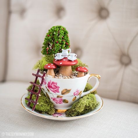 ... Teacup Fairy Garden, Miniature Fairy Garden Diy, Fairy Teacup, Fairy Garden Ideas, Teacup Gardens, Teacup Crafts, Fairy Garden Plants, Fairy Garden Designs, Tea Diy