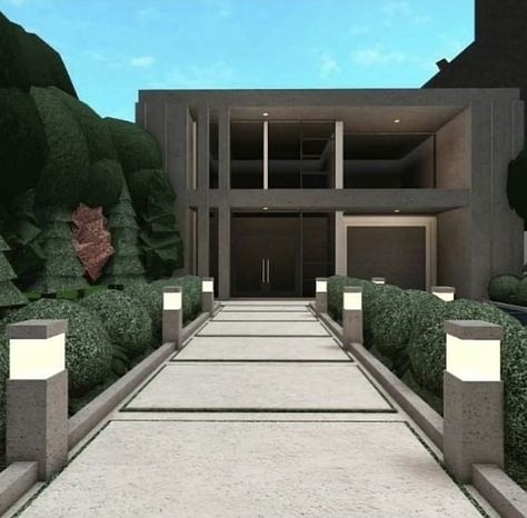 Bloxburg Front House Ideas, Bloxburg House Modern, Modern Bloxburg House Ideas Exterior, Roblox Builds, Bloxburg Modern House, Industrial Exterior, Two Story House Design, Bloxburg Houses, Bloxburg Builds