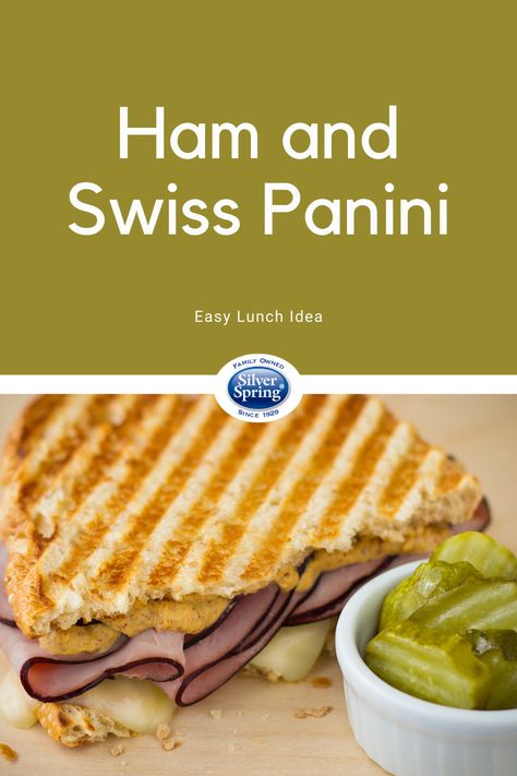 This Ham & Swiss Panini is stacked with ham, swiss, and your favorite bread, then topped with the perfect amount of Spicy Brown Deli-Style Mustard...yum! #hamandswiss #panini #sandwich #mustard #spicymustard #lunchideas #easyrecipes Ham And Swiss Panini, Ham Panini, Great Lunch Ideas, Panini Recipe, Ham And Swiss, Panini Sandwich, Panini Recipes, Panini Sandwiches, Hot Lunch