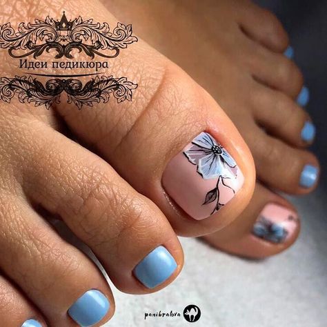 Blue Flower Nail Art Design ❤ 48 Toe Nail Designs To Keep Up With Trends ❤ See more ideas on our blog!!! #glaminati #lifestyle #toenails Blue Nail Art Designs, Pretty Toe Nails, Cute Toe Nails, Summer Toe Nails, Pedicure Designs, Toe Nail Designs, Pink Nail, Pedicure Nail Art, Beautiful Nail Designs