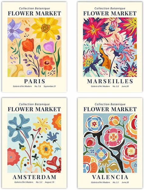 Amazon.com: Cansspe Set of 4 Wall Posters for Room Aesthetic 8"x10" Matisse Wall Art Prints Flower Market Poster Prints For Wall Decor Contemporary Colorful Flower Drawing Wall Art (Without Frame): Posters & Prints Pictures For Room Decor, Aesthetic Flower Market, Pictures For Room, Graffiti Flowers, Prints Colorful, Market Poster, Room Decor Aesthetic, Flower Market Poster, Art Exhibition Posters