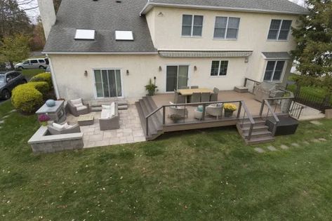 Deck And Patio Combo, Deck And Patio, Backyard Patio Deck, Raised Deck, Patio Deck Designs, Outdoor Patio Designs, Deck Designs Backyard, Backyard Renovations, Backyard Remodel