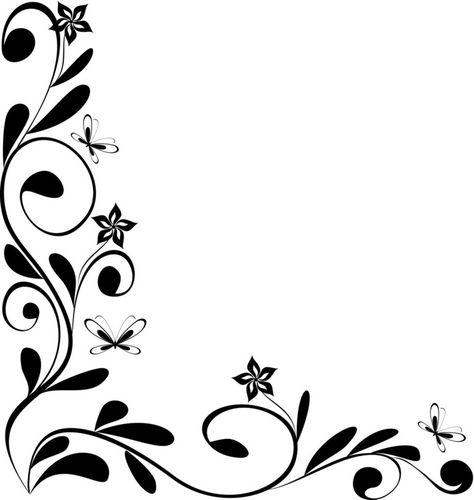 Black and White Floral Corner Flower Border Clipart, Drawing Borders, Printable Border, Chart Paper, Corner Borders, Page Borders Design, Simple Borders, Floral Border Design, Clipart Black And White