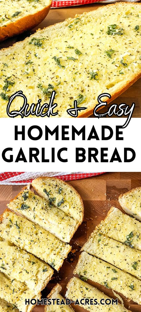 Simple homemade garlic bread. This quick and easy garlic bread recipe is a family favorite! A 15 minute recipe it’s perfect for a busy weeknight dinner. Add this to your favorite pasta recipe, soups, salads, or any comfort food. Garlic French bread recipes, bread to serve with pasta, best garlic bread recipe, easy side dish, homemade garlic bread. Homemade Garlic Pizza, Garlic Bread Ideas, Pasta Salad Side Dishes, French Garlic Bread, Garlic Pizza Bread, Easy Homemade Garlic Bread, Dough Balls Recipe, Brunch Potluck, Snacks For Summer