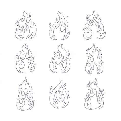 Fire Outline Drawing, Fire Outline Tattoo, Fire Doodle Simple, Fire Line Drawing, Fire Drawing Simple, How To Draw Fire, Fire Line Art, Fire Outline, Fire Doodle