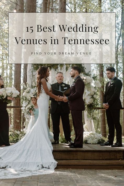 If you're looking for a wedding venue in Tennessee, I'm sharing 15 of my favorite Tennessee Wedding venues. You'll find everything from modern wedding venues, country wedding venues, all white wedding venues, Italian inspired wedding venues, and so much more! You wouldn't believe all these venues are located in Tennessee, check it out and start planning! Tennessee Destination Wedding, Wedding Venues East Tennessee, Middle Tennessee Wedding Venues, Micro Wedding Tennessee, Micro Wedding Venues Tennessee, Mountain Wedding Venues Tennessee, Tennessee Fall Wedding, Wedding Venues In North Carolina, East Tennessee Wedding Venues