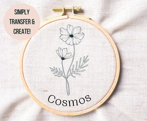 Cosmos Hand Embroidery Pattern -  October Birth Flower Embroidery Pattern - Cosmos Hoop Art - Spring Flower Hand Embroidery PDF Birth Flower Embroidery, Embroidery Journal, Flower Embroidery Pattern, October Birth Flower, October Birth Flowers, Flower Hand Embroidery, Embroidery Hoop Art Diy, Cottage Core Decor, 1 October