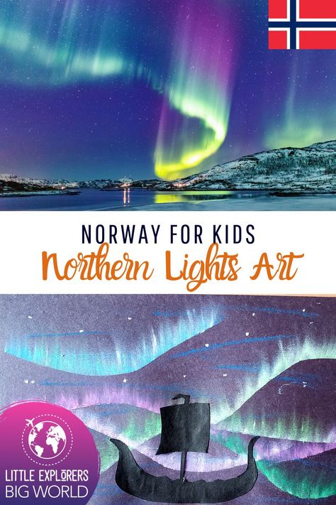 Norway Unit Study, Northern Lights Craft Preschool, The Very Very Far North Activities, Sweden Activities For Kids, Around The World Summer Camp Ideas, Iceland Crafts For Kids, Around The World Art Projects For Kids, Scotland Crafts For Kids, Northern Lights Crafts For Kids