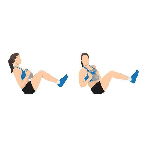 Woman doing Kettlebell Russian twist exercise. Flat vector illustration isolated on white background. workout character set Russian Twist How To, Russian Twist Exercise, Exercise Illustration, Exercise Images, Clean Life, Quick Workout Routine, Flat Vector Illustration, Russian Twist, Flat Vector