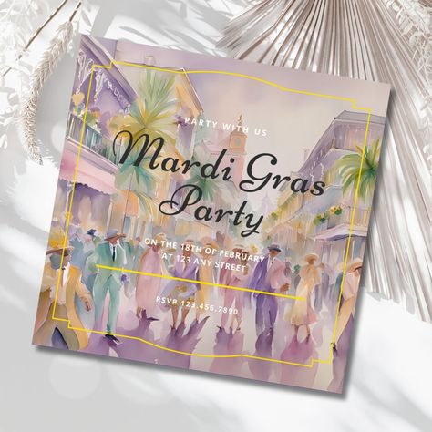 Mardi Gras Invitations, New Orleans Party, Bourbon Street, Mardi Gras Party, Mardi Gras, Bourbon, Invitation Paper, New Orleans, Party Invitations