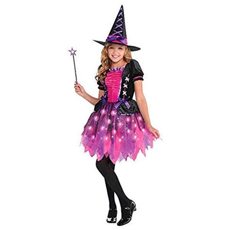 Sparkle Witch Costume Girls Large (12-14) Kids Witch Costume, Witch Lighting, Toddler Costumes Girl, Light Up Costumes, Light Up Dresses, Party City Costumes, Purple And Black Dress, Pumpkin Carving Party, Witch Costumes