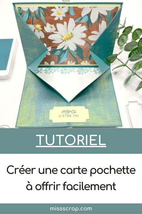 Tutoriel facilement réalisable pour créer une belle carte pochette et ainsi faire un cadeau qui contient un autre cadeau à l'intérieur. Profite de ce beau tutoriel pour faire plaisir à ta famille ou tes amis et ainsi partager un moment de convivialité autour d'un cadeau fait maison et fait main unique. Missscrap One Sheet Wonder, Diy And Crafts, Pop Up, Stampin Up, Origami, Wonder, Art, Tes