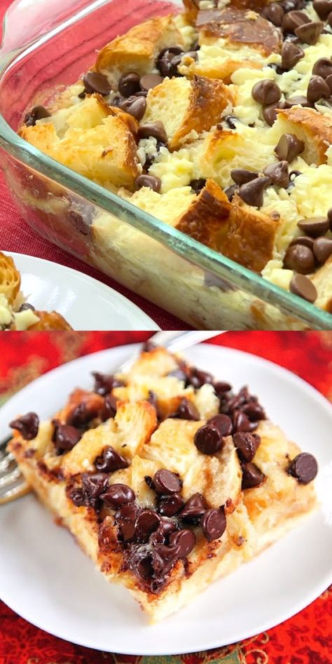 Chocolate Croissant Breakfast Bake - buttery croissants, cream cheese, sugar, eggs, milk, and chocolate. Can assemble and refrigerate overnight. This is incredibly delicious! Can eat for breakfast or dessert. Perfect for Christmas morning!! #breakfast #casserole #chocolate #video #cookingvideo #recipevideo #brunchrecipes Croissant Breakfast Bake, Morning Breakfast Casserole, Christmas Morning Breakfast Casserole, Chocolate Video, Baked Breakfast Recipes, Croissant Breakfast, Chocolate Croissant, Sugar Eggs, What's For Breakfast