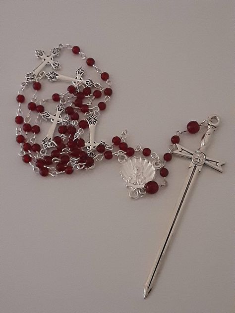 Red Rosary Aesthetic, Victorian Sleeves, Red Rosary, Medieval Magic, Handmade Rosary, Metal Storage Box, Mushroom Ring, St Benedict, Diy Crafts To Do