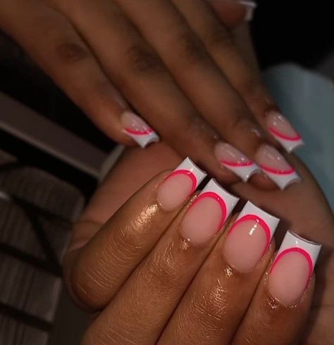 Cute Baddie Nails Short, Red Acrylic Nails, Colored Acrylic Nails, Work Nails, French Tip Acrylic Nails, Dope Nail Designs, Add Me On Snapchat, Short Square Acrylic Nails, Acrylic Nails Coffin Pink