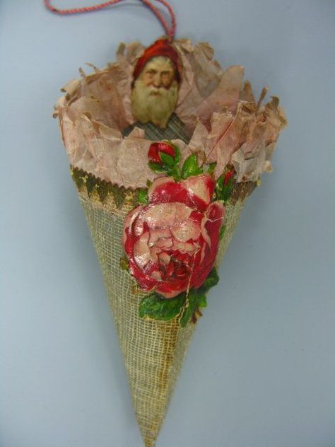 THREE VICTORIAN CHRISTMAS CONE CORNUCOPIA ORNAMENTS - Apr 05, 2009 | Soulis Auctions in MO Treat Cones, Christmas Victorian, Victorian Crafts, Christmas Cones, Vintage Christmas Crafts, Simple Christmas Decor, Cones Crafts, Christmas Paper Crafts, Christmas Tree Stand