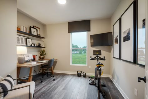 Utility Gym Room, Office In Utility Room, Utility Guest Room, Basement Office Workout Room, Study And Gym Room Ideas, Loft Workout Space, Home Flex Room Ideas, Loft Ideas Upstairs Small, Home Multipurpose Room