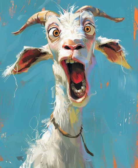 Hanzo (@hanzo.ai.art) • Fotos y videos de Instagram Funny Farm Animal Paintings, Animal Reference Photos For Artists, Goat Art Illustration, Funny Goat Pictures, Anniversary Painting, Goat Photo, Whimsical Art Drawings, Pets Painting, Goat Drawing