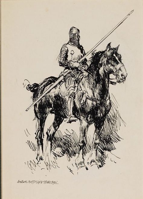 Knight Ink Drawing, Medieval Knight Drawing, Medieval Knight Illustration, Knight Comic Art, Knight On A Horse, Knight Sketch, Knight On Horseback, Knight Horse, Art Fair Booth