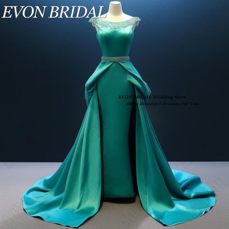 EVON BRIDAL Elegant Beads Satin Evening Dresses Teal A-Line Formal Wedding Party Gowns Saudi Arabia Formal Wedding Party, Satin Evening Dresses, Women's Robe, Party Gowns, Formal Wedding, Saudi Arabia, Wedding Party, Evening Dresses, A Line