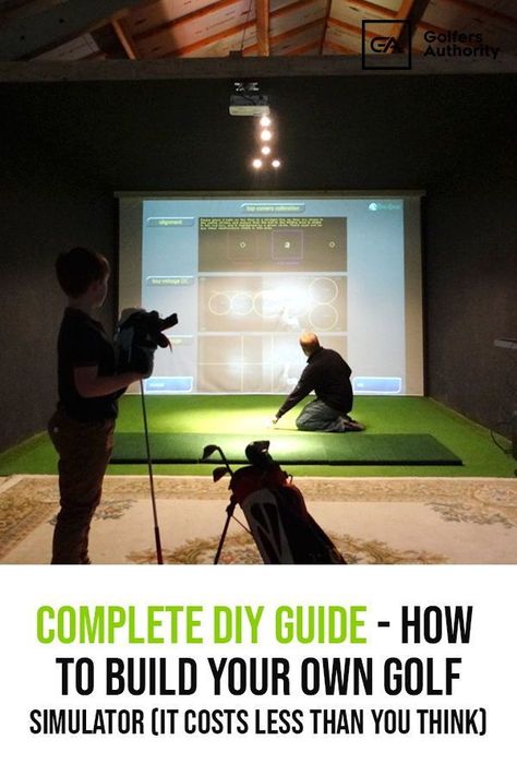 You can build a golf simulator for a fraction of the cost of having one installed professionally. In this guide we list out everything you need to build the golf simulator of your dreams. Diy Home Golf Simulator, Garage Golf Simulator Diy, Golf Garage Ideas, Golf Basement, Golf Simulator Room Design, Garage Golf Simulator, Golf Garage, Golf Display, Diy Golf Simulator