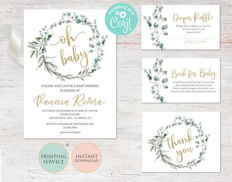 Oh Baby Shower Invitation Girl Gold Greenery Printable Instant | Etsy 70th Birthday Decorations, Baby Shower Invitation Girl, Boy Printable, Mail Gifts, Anniversary Gifts For Parents, Printable Thank You Cards, Printable Baby Shower Invitations, Invitation Baby Shower, Printable Baby Shower Games