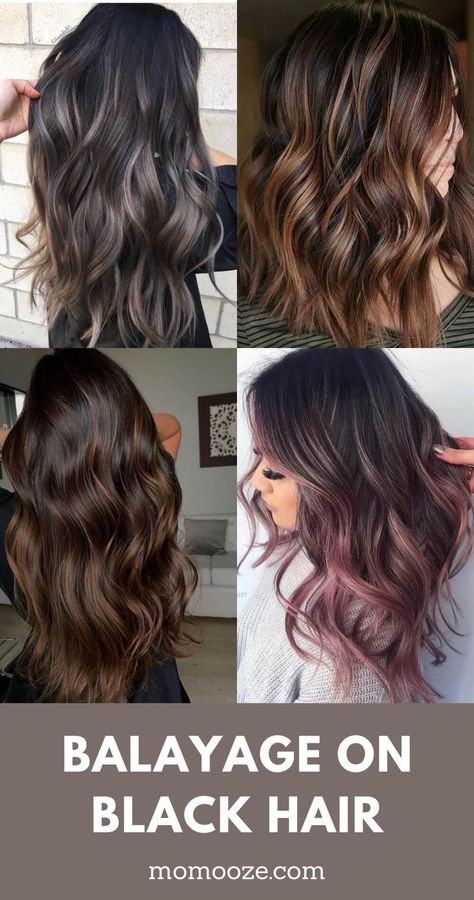 Balayage On Black Hair, Ashy Blonde Balayage, Black Balayage, Partial Balayage, Light Brown Balayage, Gray Balayage, Black Hair Balayage, Balayage Hair Dark, Brown Balayage