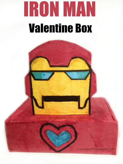 With some left over boxes, paper, and paper mache, you can make this special Iron Man Valentine box, too! Valentine's Boxes, Valentine Box Ideas, Diy Valentines Box, Valentine Boxes For School, Homeschool Holidays, Valentine Card Box, Valentine Boxes, Valentines Box, Valentine Mailbox