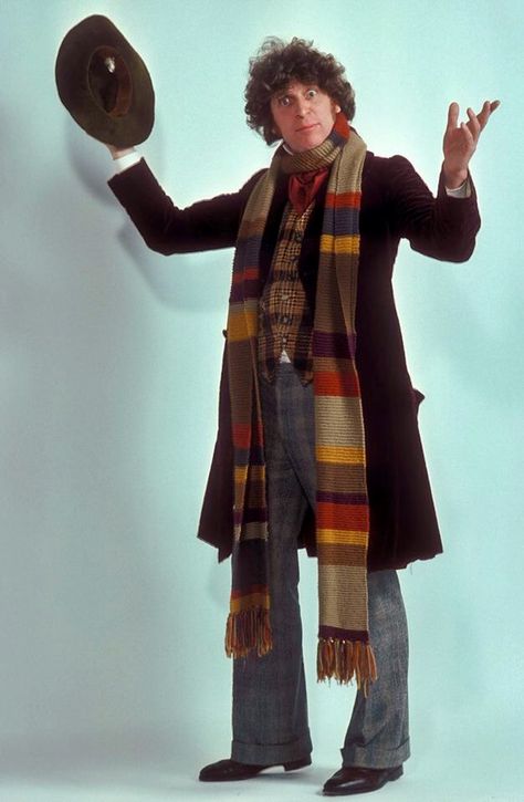 Tom Baker (The Fourth Doctor) Tom Baker Scarf, Fourth Doctor Scarf, Doctor Who 4th Doctor, Doctor Who Tom Baker, Tom Baker Doctor Who, Scifi Doctor, Dr Who Scarf, Doctor Who Scarf, Fourth Doctor