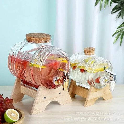 Fresh arrival! Behold the exceptional HOUYUP 1L/3L Large Capacity Glass Jug Beverage Dispenser With Tap Fruit Juice Lemonade Transparent Wine Beer Teapot Container, now available at an irresistible price of $44.57 Juice Dispenser, Beverage Dispenser, Glass Jug, Coffee Shop Decor, Shop Decor, Drink Dispenser, Fruit Juice, Lemonade, Coffee Shop