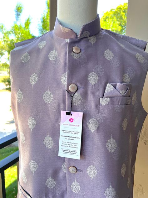 Designer Lavender Color Modi Nehru Jacket For Men in Silk  | Waist Coat | Jacket for Kurta | Gift For Him | Indian Wedding Wear for Men Shadi Outfits, Wedding Wear For Men, Nehru Jacket For Men, Lavender Fabric, Kurta Men, Men's Ethnic Wear, Waist Coat, Fancy Buttons, Naming Ceremony