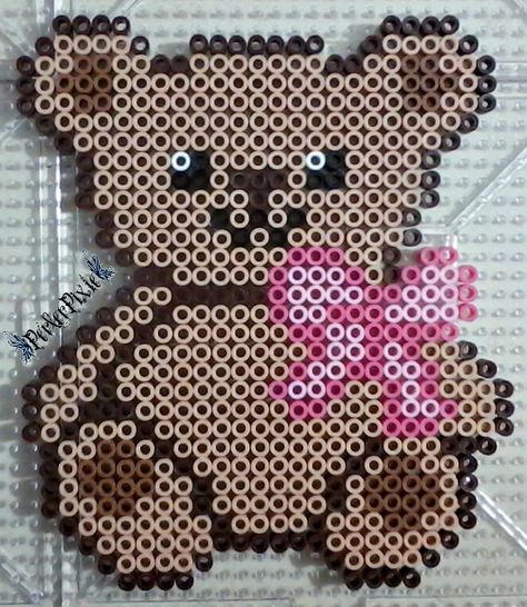 Teddy Bear Perler Beads, Teddy Bear Perler Bead Pattern, Bear Perler Beads, Perleplader Ideas Cute, Perleplader Ideas, Cute Perler, Teddy Bear Craft, Bear Craft, Melt Beads Patterns