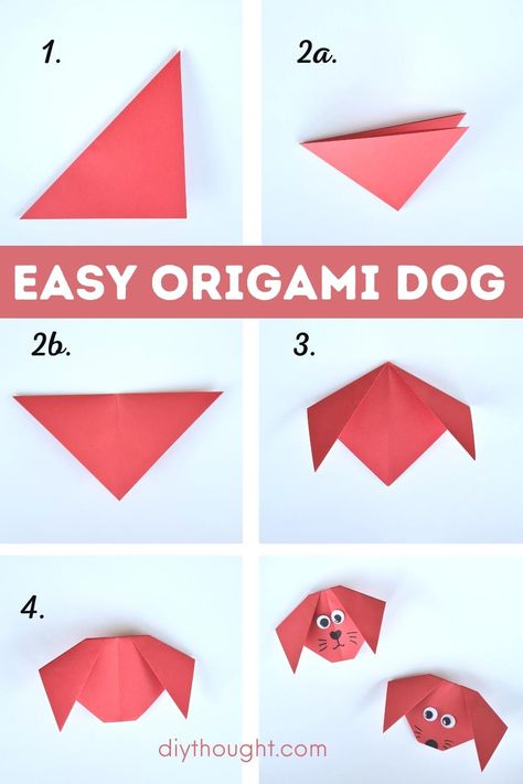 Easy Origami Dog - diy Thought Origami Dog Step By Step, Beginner Origami, Origami Dog, Dog Craft, Diy Kid Activities, Dog Diy, Origami For Beginners, Origami Patterns, Dog Steps