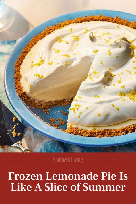 Hello, summer sunshine! This classic Frozen Lemonade Pie only takes 30 minutes of hands-on time and is just about the most refreshing treat you'll have all summer. There's no need to squeeze a bunch of lemons. Simply combine the concentrate with cream cheese, sweetened condensed milk, and soft whipped cream for a luscious and bright pie filling, made to go in a no-bake crust that comes together in minutes. #lemonadepie #frozenlemonade #frozenlemonadepie #summerpies #iceboxpie Frozen Lemonade Pie, Upstate Ramblings, Frozen Strawberry Lemonade, Pie Christmas, Holiday Pie, Lemonade Pie, Flavored Lemonade, Frozen Lemonade, Easy No Bake