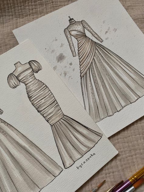 Vertical Line Dress Sketch, A Line Silhouette Dress Sketch, Horizontal Line Dress Illustration, Gown Flat Sketch, Gown Technical Drawing, A Line Dress Flat Sketch, Drawing Wrinkles, Sewing Aesthetic, Bff Drawings