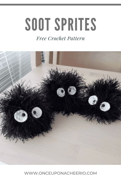 These little Soot Sprites (aka susuwatari) are inspired by Hayao Miyazaki's "My Neighbour Totoro". My heart just melts when my little one holds it in her hands and go "Daddy! Look I caught one!" Soot Sprite, Single Crochet Decrease, Soot Sprites, Neighbor Totoro, Crochet Decrease, Crochet Ear Warmer, Lace Weight Yarn, Lion Brand Yarn, Hayao Miyazaki