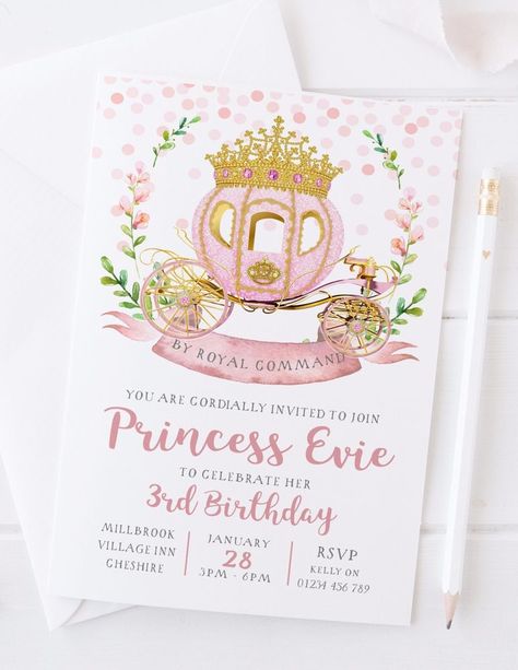 Christening Invitations Girl, Princess Party Invitations, Princess Baby Shower Invitation, Princess Birthday Invitations, Fairytale Princess, Christening Party, Pretty Pink Princess, Baby Shower Invitaciones, 3d Cake