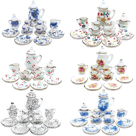 PRICES MAY VARY. Comprehensive Package: our miniature kitchen set isn't just another porcelain set; It's an embodiment of style and completeness; The package includes 6 pieces of miniature teacup sets of diverse styles, giving you a total of 90 pieces of porcelain accessories; The set comprises 6 pieces of teapots, 6 pieces of sugar bowls, 6 pieces of creamers, 24 pieces of plates, 24 pieces of cups, and 24 pieces of saucers, ensuring the nice tea party experience for your dolls Varied Design St Mini Tea Cups, Porcelain Accessories, Mini Tea Set, Floral Tea Cup, Miniature Dollhouse Accessories, Dolls Clothes Diy, Sugar Bowls, Mini Accessories, Miniature Kitchen