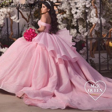 EVLAST Sparkly Pink Off Shoulder Quinceanera Dress Ball Gown Tiered Applique Beading Corset Sweet 16 Xv Dresses, Mexican Quinceanera, Mexican Quinceanera Dresses, Quinceanera Dresses Pink, Elegant Gowns, Dress Ball Gown, Quince Ideas, Pipe Dream, Quinceanera Dress