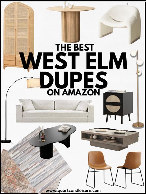 West elm furniture and home decor lookalikes Master Bedrooms West Elm, Amazon Minimalist Home, West Elm Office Inspiration, West Elm Inspired Living Room, West Elm Lamp, Cute Amazon Furniture, Unique Chairs For Living Room, West Elm Home Decor, West Elm Dining Room Ideas