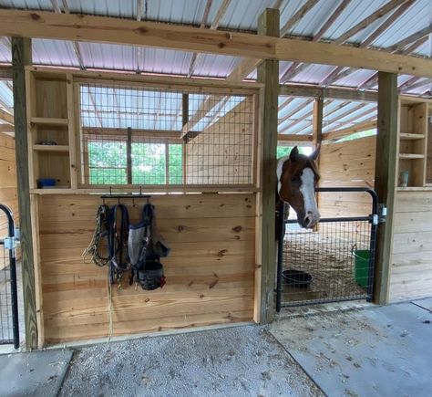 Horse Stall Doors Ideas, Wood Horse Stalls, Stall Front Ideas, Stall Fronts Horse, Stall Doors For Horses, Horse Stall Ideas Diy, Barn Stall Ideas, Horse Stalls Cheap, Easy Horse Stalls