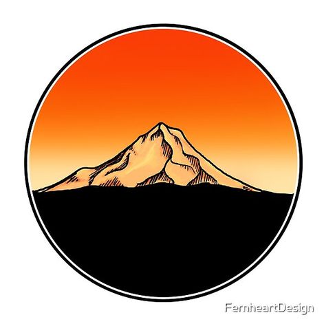 Mt. Hood at Sunset Mt Hood Drawing, Mt Hood Tattoo, Inktober Inspiration, Northwest Landscaping, Wood Wall Design, Mountain Drawing, Mt Hood, Tattoo Outline, Sister Tattoos